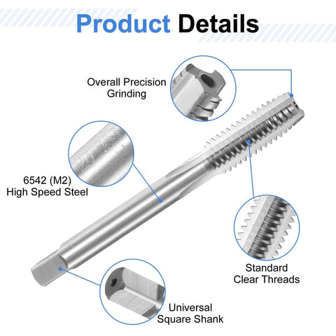 Boss Level 3 Piece Hand Tap Set Features 3 8 16 Unc Right Hand Taper Plug And Bottom Threads Built With Slick 9CrSi Alloy Steel For Making Rock Solid Manual Threads That Hold Tight On Any Metal Job, featuring clear threads and square shank.