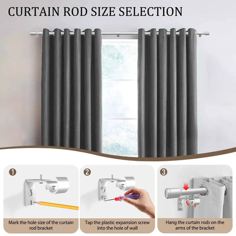 Heavy Duty Adjustable Curtain Rod Set In Silver Finish 1 Inch Diameter Extends From 30 To 120 Inches Long Window Rods