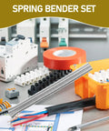 Awesome 7 Piece Spring Tube Bender Set For Plastics And Copper Pipes on workbench with electrical tools and wires.