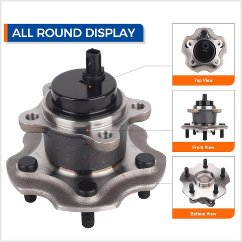 Rear Wheel Hub Bearing Assembly 512372 Fits 2006-2018 Toyota RAV4 With ABS, multi-angle views showcasing top, front, and bottom sides.