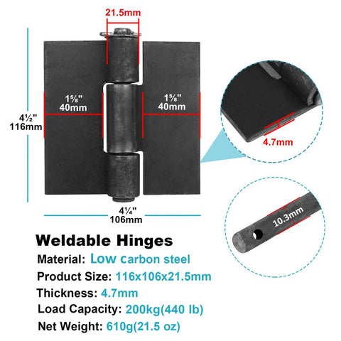 MOUNTAIN_ARK 4-pack weldable door hinges, heavy-duty metal, 4.7 mm thick; size 116x106x21.5 mm