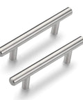 Two Pack Round Bar Cabinet Pulls Euro Style T Bar Handles 3 Inch Center To Center Mounting 5 Inch Overall Length Stainless Steel Brushed Finish
