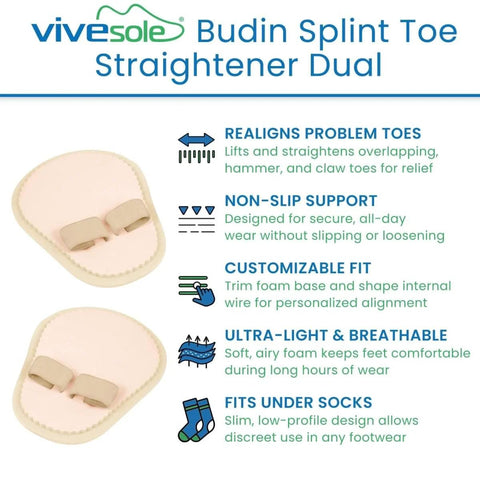 Toe Straightener Splint Pair For Hammer Toe Correction And Claw Toe Relief with beige adjustable toe loops