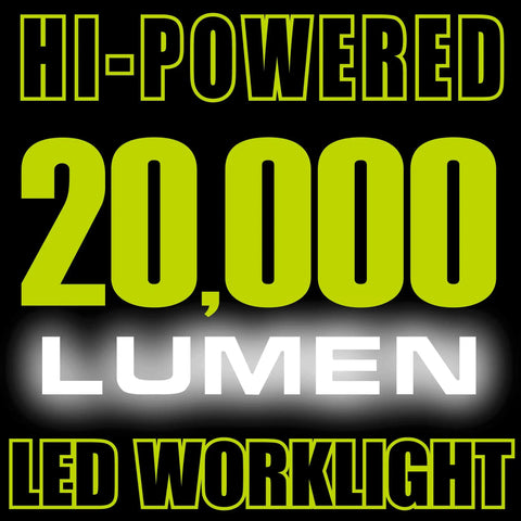 Hi-Powered 20,000 Lumen LED Worklight text on a black background