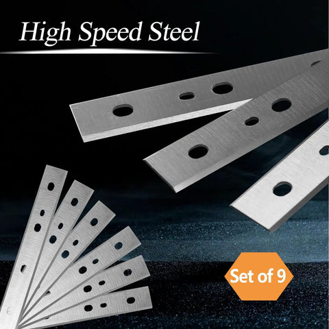 Double Sided Heat Treated HSS Planer Blades For 13 Inch DW735 Replacement Knives Set Of 9 Reversible Edges Built To Last High Precision Durable 0.875 Inch Wide 0.0625 Inch Thick For DW735 735X 7352