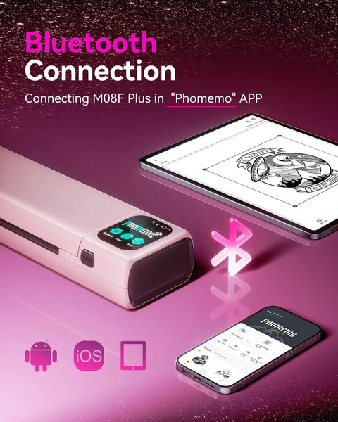 M08F Plus Tattoo Stencil Printer With Touchscreen And Bluetooth, Includes 10 Transfer Papers, Works With Phone Tablet And PC, Professional Tattoo Supplies, Pink