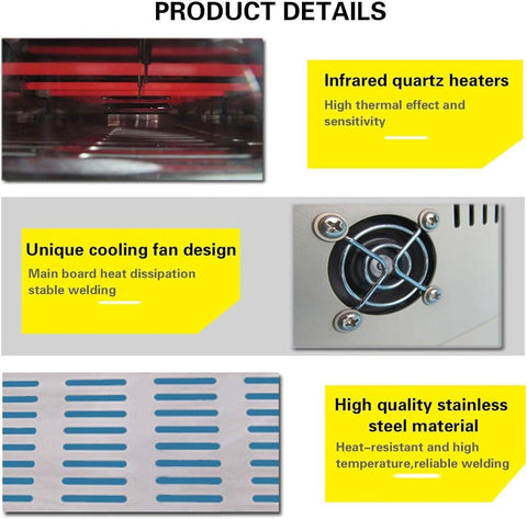 Close-up of Automatic Reflow Oven Soldering Station Pro Grade With 800W And 1500W Infrared Heater components and cooling fan