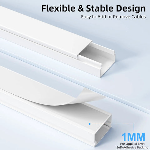 34 Inch Cord Hider For Walls And TVs Paintable Cable Cover For Wires Large White Cable Management Channel showing flexible design with adhesive backing