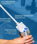 Drill Powered Bottle Brush Cleaner For Water Bottles Mugs Cups Pots Glasses Jars Blenders And Pitchers White And Blue in cup