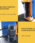 Two-way stretch film frame and high power all copper motor of Workhorse Industrial Pallet Wrapping Machine With 4409 Pounds Capacity And 65 Inch Turntable Featuring Forklift Hole For Bulletproof Shrink Wrap Sealing On Massive Loads 110V.