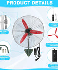 Tough As Nails 22 Inch Wall Mount Fan Oscillating Speckled Green Industrial Finish 7500 CFM Three Speed Metal Design with red blades.