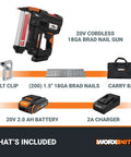 20V 18GA Cordless Brad Nailer Nail Gun For Trim Molding And Baseboards Up To 2 Inches Tool Free Jam Release Battery Powered