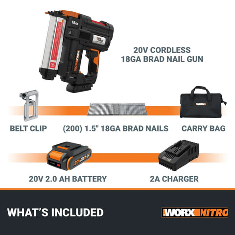 20V 18GA Cordless Brad Nailer Nail Gun For Trim Molding And Baseboards Up To 2 Inches Tool Free Jam Release Battery Powered