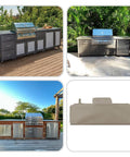 Custom Fit Outdoor Kitchen Island Cover For Left Right And Straight Configurations, 12 Oz Waterproof UV Weather Resistant Beige