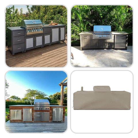 Custom Fit Outdoor Kitchen Island Cover For Left Right And Straight Configurations, 12 Oz Waterproof UV Weather Resistant Beige