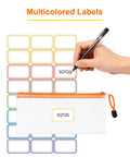 Lightweight Zipper Mesh Pouches 24 Pack A6 Clear Storage Bags, orange zipper, multicolored label tabs, hand writing on label
