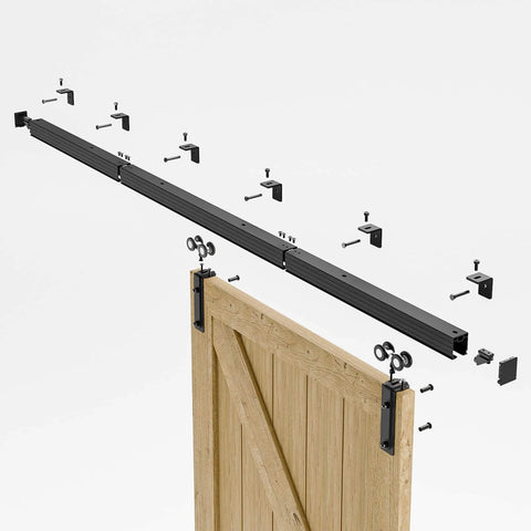 12Ft Box Rail Exterior Sliding Barn Door Hardware Kit Aluminum Alloy Wall Mount Built Tough Heavy Duty Track With Smooth Quiet Rollers