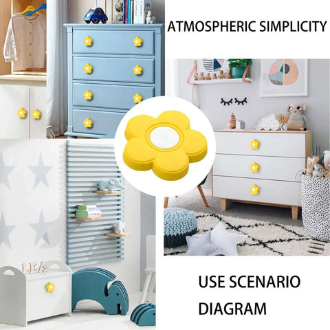 Fresh Yellow Flower Design Rubber Cabinet Knobs With Mounting Hardware For Kids Rooms And Closets Dope Soft Grip Drawer Pulls Zinc Alloy Build Super Slick Home Accents Solid Flex Comes Ready For Quick Install on dressers.