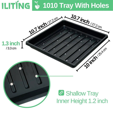 Seedling Starter Trays 5 Pack For Microgreens And Veggies Shallow 1010 Nursery Trays With Drain Holes 10.7 Inch Square Black