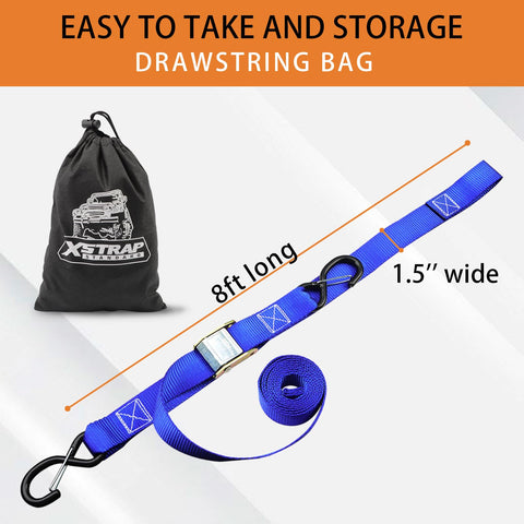 Heavy Duty Motorcycle Tie Down Straps Two Pack 1.5 Inch by 8 Foot Cambuckle Tie Down Set with S Hook and Bag