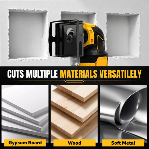 Heavy Duty Stainless Steel Drywall Outlet Box Cutter Blades 2 Pack Oscillating Tool Blades for Electrical Boxes One Step Wood and Drywall Cut Compatible With Dewalt 20V and Milwaukee M18 Ultra Sharp Serrated Edges Rust Resistant cutting drywall, wood, and soft metal