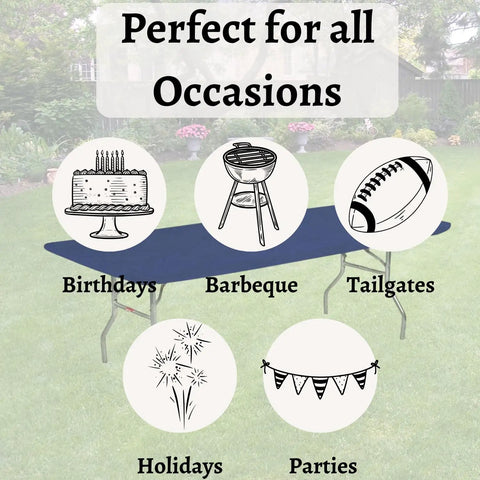 8 Foot Navy Blue Elastic Fitted Plastic Table Covers 5 Pack For Banquet Tables 30 By 96 Inches Edge To Edge Coverage