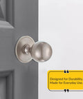 Back Plate For Cabinet Hardware In Satin Nickel Finish, Heavy Duty Metal Reinforcement Plate With Two And Three Quarters Inch Diameter shown installed on door