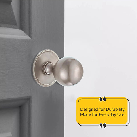Back Plate For Cabinet Hardware In Satin Nickel Finish, Heavy Duty Metal Reinforcement Plate With Two And Three Quarters Inch Diameter shown installed on door