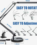 LED Desk Lamp With Clamp And Round Base Go To Swing Arm Eye Caring Table Light Three Color Modes Ten Brightness Levels shown with dimensions.