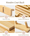 Wall Mounted Wooden Coat Rack With Five Heavy Duty Hooks in Natural Bamboo Finish Sturdy Built To Last With Waterproof Coating Ideal For Entryway Hallway Living Room Decor, featuring thick back plate, bamboo material, and sturdy rounded hooks.