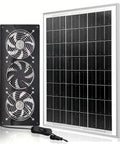 Solar Exhaust Fan Kit With 25W Solar Panel And Three Vent Fans, waterproof design for shed and greenhouse use, all-weather ready.