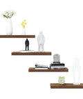 15 Inch Floating Shelves Set Of 4 With Hidden Brackets Rustic Brown Wall Mounted Shelves For Living Room Bathroom Bedroom And Kitchen Decor Retro Style Easy DIY Install Space Saver with decor items.