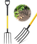 4 Tine Heavy Duty Garden Fork With Ergonomic No Slip D Grip Handles 45 Inch Long Spading Fork For Gardening Yellow Finish