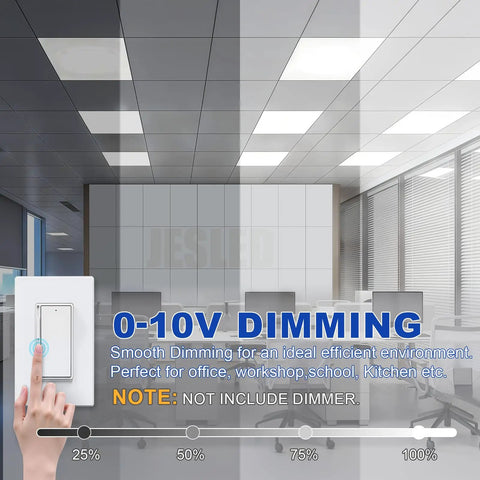 12 Pack 2x2 LED Flat Panel Light Kit With 6000LM For Drop Ceiling Installations, shown with 0-10V dimming switch.