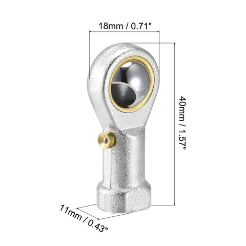 Two Pack One Quarter Inch Rod End Bearings With Pre Lubricated 28 TPI Right Hand Female Thread, 13 Degree Misalignment, Spherical Steel Body, Hardened Ball, Beefy Yet Precise, 7.7 kN Static And 4.5 kN Dynamic Load Capacity., 1/4 in rod end bearing, 18mm head, 40mm length