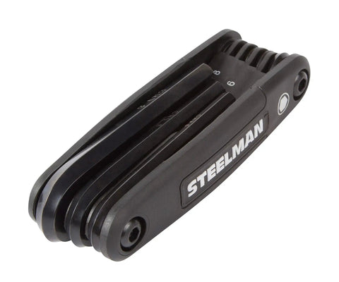 Pocket Folding Hex Key Wrench Set With 1.5 2 2.5 3 4 5 6 8mm Sizes, chamfered ends, steel with black oxide coating, folded view
