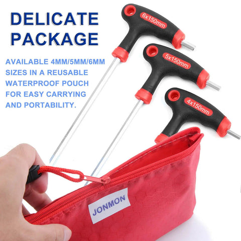 Bike Hex Allen Key Wrench Set 4 5 6mm T-Handle With Ball End, shown with red waterproof pouch for storage and portability.