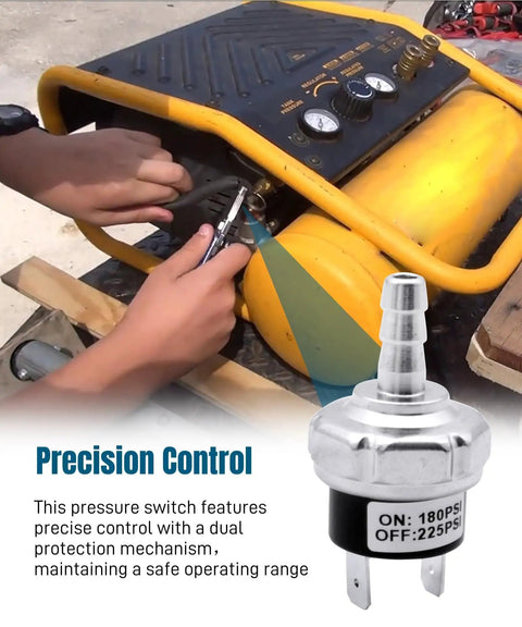 Person using Drop-In 180-225 PSI Air Compressor Pressure Switch Replacement for Dewalt, close-up of switch installation