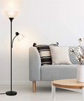 Dope Free Standing Floor Lamp With An Adjustable Reading Light And Main Uplight 3 Way 150W Incandescent Frosted White Shade