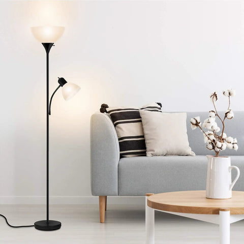 Dope Free Standing Floor Lamp With An Adjustable Reading Light And Main Uplight 3 Way 150W Incandescent Frosted White Shade