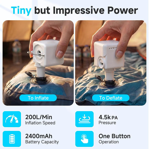 Pocket Sized Ultra Compact Portable Air Pump inflating and deflating air beds with USB Rechargeable Battery 2400mAh