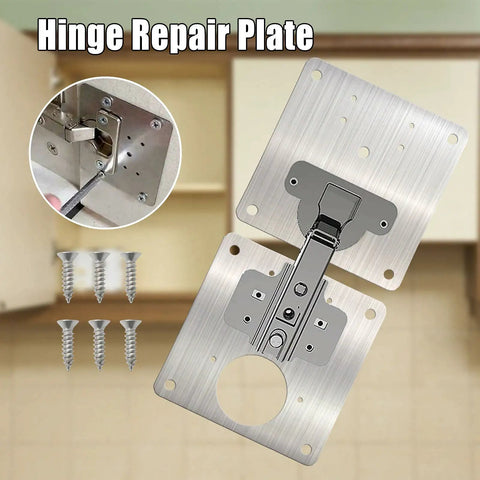 Cabinet Hinges Repair Plate Kit With Stainless Steel Bracket And Fixing Screws for kitchen cupboard doors, 9x9 cm visible
