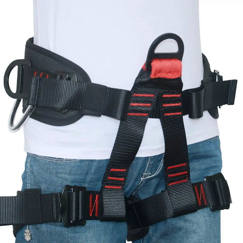 Outdoor Tree Climbing Safety Belt Harness Heavy Duty Nylon Webbing With High Tensile Stitching 300 Kg Capacity Worn on Person