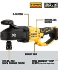 Cordless stud drill with E-Clutch, bright LED, and 7/16 inch hex chuck, designed for tough framing work.