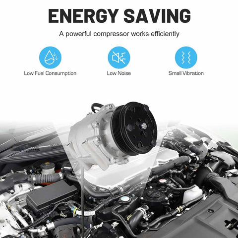 Heavy Duty Badass AC Compressor With Clutch Fits Honda Civic 2002 To 2005 1.7L Engine showcased from an angle above engine.
