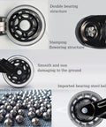 Close-up of 2 Inch Office Chair Caster Wheels Set of 5, Heavy Duty Casters with Steel Body, showing bearings and polyurethane wheels.