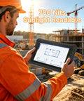 Built Like A Tank Rugged Tablet With Integrated Barcode Scanner 10.1 Inch Windows 11 Pro being used at a construction site.