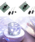 Sound Activated LED Melody Light Kit For Hands On Soldering Practice And DIY Electronics Projects With Voice Activated LEDs, showing circuit boards and glowing LED light in use
