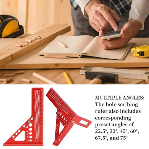 Built Tough Aluminum Multi Angle Measuring Ruler With Quick Snap Angle Pin For Dead On Precision Layout And Scribing Projects In Woodworking Construction And Engineering on workspace.