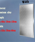 Aluminum alloy heat shield board specifications, 32 by 12 inch, waterproof and oil resistant thermal panel for kitchen safety.